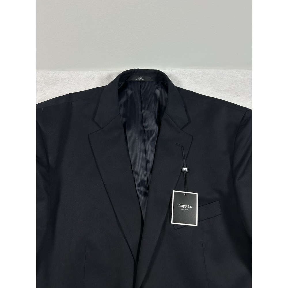 Haggar Men's Blazer 46L Black Two Button Multi Tasker Sport Coat Crested Button - Picture 2 of 9